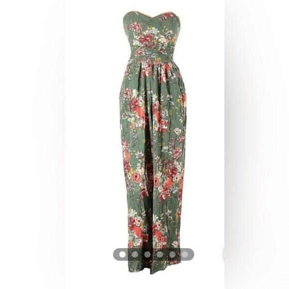 BAND OF GYPSIES | BOG Floral Green Floral Strapless Wide Leg Jumpsuit - Picture 12 of 14